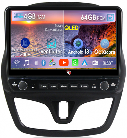 Navigatii Dedicate - Navigatie dedicata Spark Beat 2015-2018 cu butoane rotative model 2024, 4 GB RAM 64 ROM, Quadcore, Android 13, Display QLED, 9", DSP, Carplay, Android Auto, Internet, Youtube , Waze , WI-FI