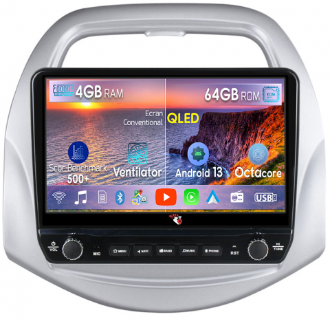 Navigatii Dedicate - Navigatie dedicata Spark Beat 2018-2020 cu butoane rotative model 2024, 4 GB RAM 64 ROM, Quadcore, Android 13, Display QLED, 9", DSP, Carplay, Android Auto, Internet, Youtube , Waze , WI-FI