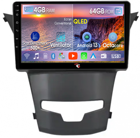 Actyon 2013-2017 - Navigatie dedicata Ssangyong Actyon 2013-2017, 4GB RAM 64GB ROM, Octacore, Android 13, Display QLED 9", DSP, Carplay, Android Auto, Internet, Youtube, Waze, WIFI, Bluetooth