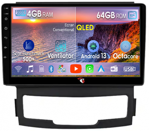 SsangYong - Navigatie dedicata SsangYong Korando 2010-2013, 4GB RAM 64GB ROM, Octacore, Android 13, Display QLED 9", DSP, Carplay, Android Auto, Internet, Youtube, Waze, WIFI, Bluetooth