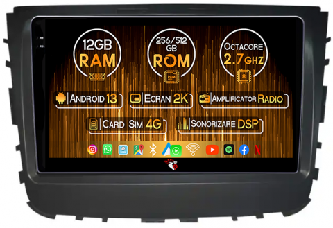 SsangYong - Navigatie dedicata SsangYong Rexton 2019, 12GB RAM 256GB ROM, Android 13, Rezolutie 2K, Display QLED, 9", DSP, Carplay, Android Auto, Internet, Youtube, Waze, Wi Fi, USB