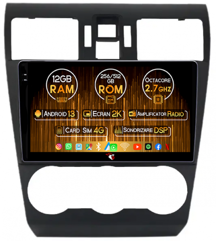 Subaru - Navigatie dedicata Subaru Forester 2013-2014 , 12GB RAM 256GB ROM, Android 13, Rezolutie 2K, Display QLED, 9", DSP, Carplay, Android Auto, Internet, Youtube, Waze, Wi Fi, USB