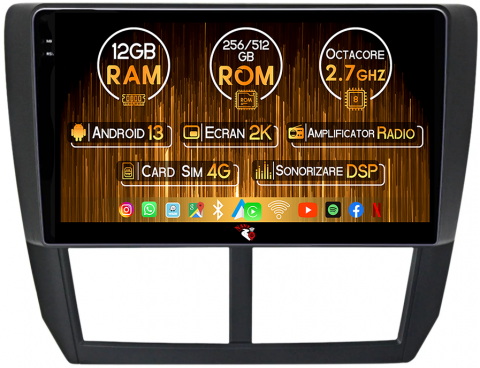 Subaru - Navigatie dedicata Subaru Forester 3 2007-2013, 12GB RAM 256GB ROM, Android 13, Rezolutie 2K, Display QLED, 9", DSP, Carplay, Android Auto, Internet, Youtube, Waze, Wi Fi, USB