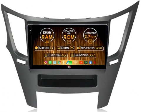 Subaru - Navigatie dedicata Subaru Legacy Outback 2009-2014, 12GB RAM 256GB ROM, Android 13, Rezolutie 2K, Display QLED, 9", DSP, Carplay, Android Auto, Internet, Youtube, Waze, Wi Fi, USB