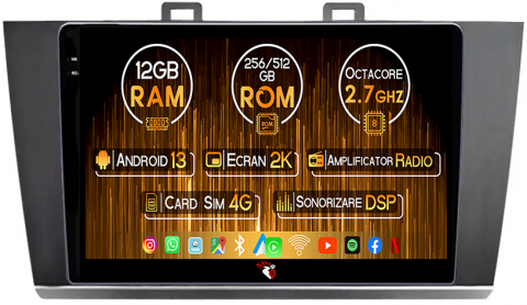 Subaru - Navigatie dedicata Subaru Legacy Outback 2015-2018, 12GB RAM 256GB ROM, Android 13, Rezolutie 2K, Display QLED, 9", DSP, Carplay, Android Auto, Internet, Youtube, Waze, Wi Fi, USB