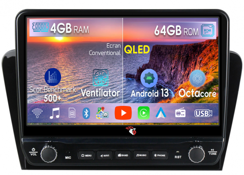 Superb 2008-2015 - Navigatie dedicata Superb 2008-2015 cu butoane rotative model 2024, 4 GB RAM 64 ROM, Quadcore, Android 13, Display QLED, 10", DSP, Carplay, Android Auto, Internet, Youtube , Waze , WI-FI