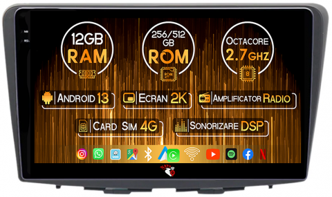 Suzuki - Navigatie dedicata Suzuki Baleno 2016-2018, 12GB RAM 256GB ROM, Android 13, Rezolutie 2K, Display QLED, 9", DSP, Carplay, Android Auto, Internet, Youtube, Waze, Wi Fi, USB