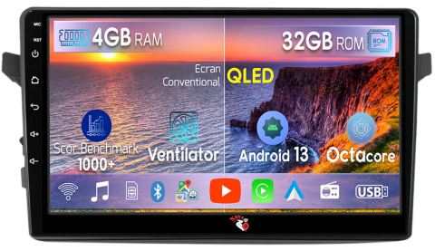 Celerio 2014 - Navigatie dedicata Suzuki Celerio 2014+, 4 GB RAM 32 ROM, Android 13, Display QLED 1K, 9", DSP, Carplay, Android Auto, Internet, Youtube , Waze , WI-FI , USB , Bluetooth