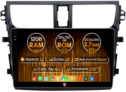 Suzuki - Navigatie dedicata Suzuki Celerio 2015-2018, 12GB RAM 256GB ROM, Android 13, Rezolutie 2K, Display QLED, 9", DSP, Carplay, Android Auto, Internet, Youtube, Waze, Wi Fi, USB