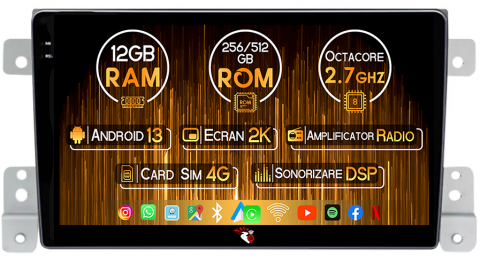 Suzuki - Navigatie dedicata SUZUKI GRAND VITARA 2 2005-2013, 12GB RAM 256GB ROM, Android 13, Rezolutie 2K, Display QLED, 9", DSP, Carplay, Android Auto, Internet, Youtube, Waze, Wi Fi, USB