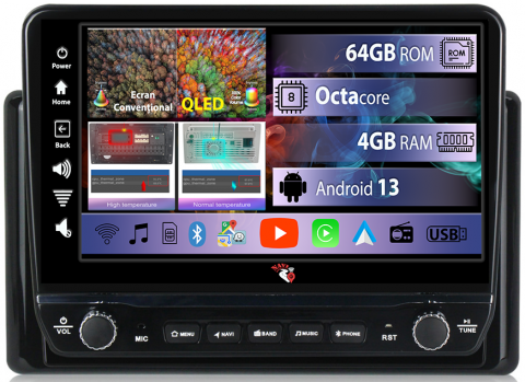 Raize - Navigatie dedicata Raize 2020 cu butoane rotative model 2024, 4GB RAM 64GB ROM, Quadcore, Android 13, Display QLED 10", DSP, Carplay, Android Auto, Internet, Youtube, Waze, WIFI, Blue