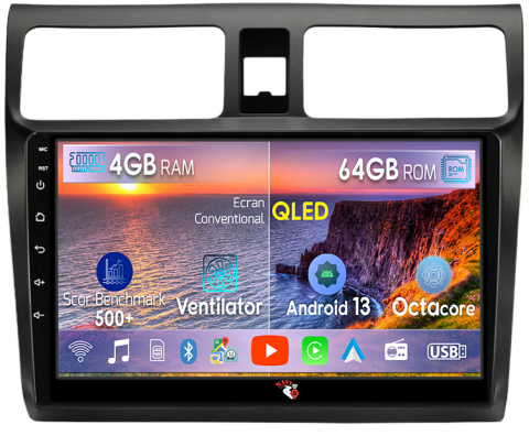 Swift 2003-2010 - Navigatie dedicata Suzuki Swift 2003-2010, 4GB RAM 64GB ROM, Octacore, Android 13, Display QLED 10", DSP, Carplay, Android Auto, Internet, Youtube, Waze, WIFI, Bluetooth