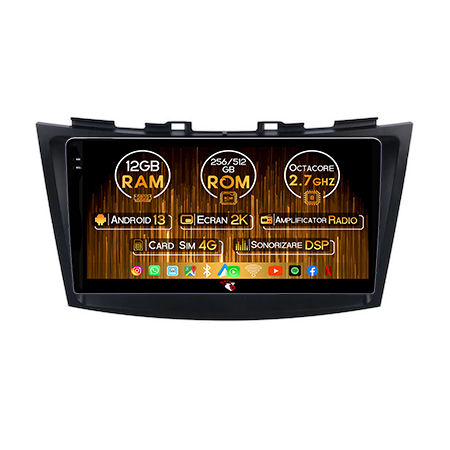 Suzuki - Navigatie dedicata Suzuki Swift 2013-2016, 12GB RAM 256GB ROM, Android 13, Rezolutie 2K, Display QLED, 9", DSP, Carplay, Android Auto, Internet, Youtube, Waze, Wi Fi, USB