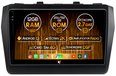Navigatie dedicata Suzuki Swift 2016-2020, 12GB RAM 256GB ROM, Android 13, Rezolutie 2K, Display QLED, 9", DSP, Carplay, Android Auto, Internet, Youtube, Waze, Wi Fi, USB [0]