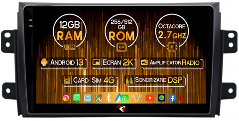 Fiat - Navigatie dedicata Suzuki SX4 2006-2012, 12GB RAM 256GB ROM, Android 13, Rezolutie 2K, Display QLED, 9", DSP, Carplay, Android Auto, Internet, Youtube, Waze, Wi Fi, USB