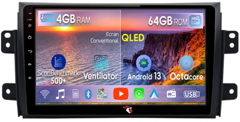 SX4 2006-2014 - Navigatie dedicata Suzuki SX4 2006-2014, 4GB RAM 64GB ROM, Octacore, Android 13, Display QLED 9", DSP, Carplay&Android Auto, SIM 4G, Ventilator Activ