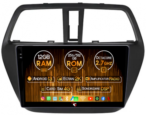 Suzuki - Navigatie dedicata Suzuki SX4 2014 S Cross, 12GB RAM 256GB ROM, Android 13, Rezolutie 2K, Display QLED, 9", DSP, Carplay, Android Auto, Internet, Youtube, Waze, Wi Fi, USB