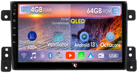 Grand Vitara (2005-2015) - Navigatie dedicata Suzuki Vitara 2005-2015, 4GB RAM 64GB ROM, Octacore, Android 13, Display QLED 9", DSP, Carplay, Android Auto, Internet, Youtube, Waze, WIFI, Bluetooth