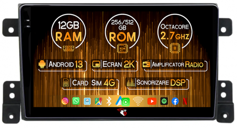 Suzuki - Navigatie dedicata Suzuki Vitara 2005-2015, 12GB RAM 256GB ROM, Android 13, Rezolutie 2K, Display QLED, 9", DSP, Carplay, Android Auto, Internet, Youtube, Waze, Wi Fi, USB