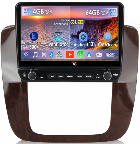 Navigatii Dedicate - Navigatie dedicata Tahoe 2012 cu butoane rotative model 2024, 4 GB RAM 64 ROM, Quadcore, Android 13, Display QLED, 9", DSP, Carplay, Android Auto, Internet, Youtube , Waze , WI-FI
