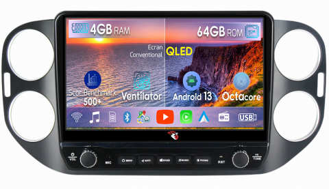 Tiguan (2007-2016) - Navigatie dedicata Tiguan 9 inch (AB), Golf 5/6+ cu butoane rotative model 2024, 4 GB RAM 64 ROM, Quadcore, Android 13, Display QLED, 9", DSP, Carplay, Android Auto, Internet, Youtube , Waze ,