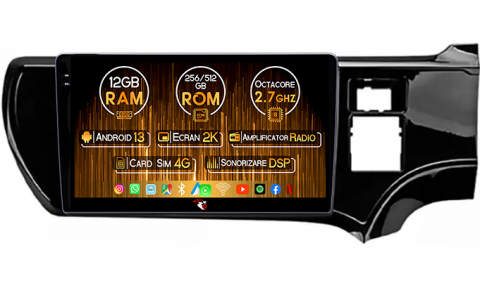 Aqua 2011-2017 Right - Navigatie dedicata Toyota Aqua 2011-2017, 12GB RAM 256GB ROM, Android 13, Rezolutie 2K, Display QLED, 9", DSP, Carplay, Android Auto, Internet, Youtube, Waze,