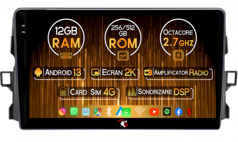 Auris 2006-2011 - Navigatie dedicata Toyota Auris 2006-2011, 12GB RAM 256GB ROM, Android 13, Rezolutie 2K, Display QLED, 9", DSP, Carplay, Android Auto, Internet, Youtube, Waze, Wi Fi, USB