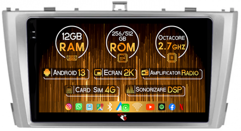 Toyota - Navigatie dedicata Toyota Avensis 2011-2015, 12GB RAM 256GB ROM, Android 13, Rezolutie 2K, Display QLED, 9", DSP, Carplay, Android Auto, Internet, Youtube, Waze, Wi Fi, USB