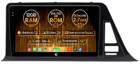 Toyota - Navigatie dedicata Toyota C-HR 2016-2020, 12GB RAM 256GB ROM, Android 13, Rezolutie 2K, Display QLED, 9", DSP, Carplay, Android Auto, Internet, Youtube, Waze, Wi Fi, USB