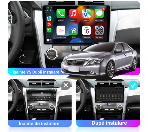Navigatie dedicata Toyota Camry 2011-2014, 12GB RAM 256GB ROM, Android 13, Rezolutie 2K, Display QLED, 9", DSP, Carplay, Android Auto, Internet, Youtube, Waze, Wi Fi, USB [4]