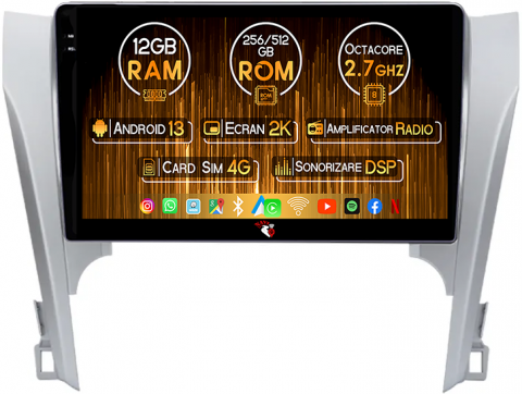 Toyota - Navigatie dedicata Toyota Camry 2011-2014, 12GB RAM 256GB ROM, Android 13, Rezolutie 2K, Display QLED, 9", DSP, Carplay, Android Auto, Internet, Youtube, Waze, Wi Fi, USB