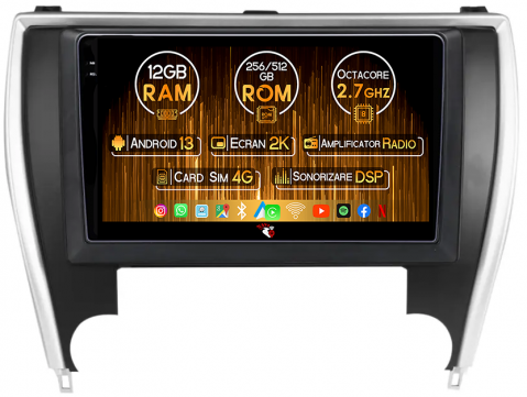 Toyota - Navigatie dedicata Toyota Camry 2014-2017, 12GB RAM 256GB ROM, Android 13, Rezolutie 2K, Display QLED, 10", DSP, Carplay, Android Auto, Internet, Youtube, Waze, Wi Fi, USB