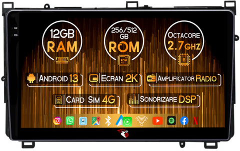 Toyota - Navigatie dedicata Toyota Corolla 11 Auris E180 2017-2018, 12GB RAM 256GB ROM, Android 13, Rezolutie 2K, Display QLED, 9", DSP, Carplay, Android Auto, Internet, Youtube, Waze