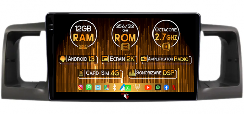 Toyota - Navigatie dedicata Toyota Corolla 2000-2004, 12GB RAM 256GB ROM, Android 13, Rezolutie 2K, Display QLED, 9", DSP, Carplay, Android Auto, Internet, Youtube, Waze, Wi Fi, USB
