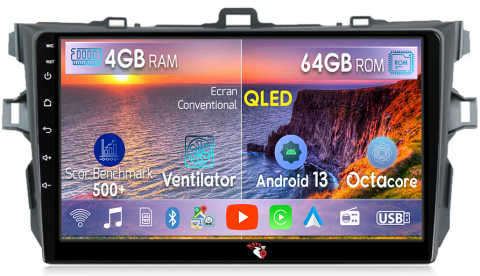 Corolla 2006-2013 - Navigatie dedicata Toyota Corolla 2010, 4GB RAM 64GB ROM, Octacore, Android 13, Display QLED 9", DSP, Carplay, Android Auto, Internet, Youtube, Waze, WIFI, Bluetooth