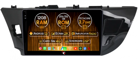 Toyota - Navigatie dedicata Toyota Corolla 2013-2018, 12GB RAM 256GB ROM, Android 13, Rezolutie 2K, Display QLED, 9", DSP, Carplay, Android Auto, Internet, Youtube, Waze, Wi Fi, USB