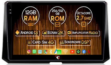 Corolla 2006-2013 - Navigatie dedicata Toyota Corolla, Auris (2018-2019), 12GB RAM 256GB ROM, Android 13, Rezolutie 2K, Display QLED, 10.2", DSP, Carplay, Android Auto, Internet, Youtube, Waze, Wi Fi