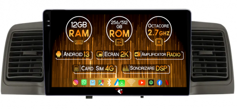 Corolla EX 2007-2012 - Navigatie dedicata Toyota Corolla EX 2007-2012, 12GB RAM 256GB ROM, Android 13, Rezolutie 2K, Display QLED, 9", DSP, Carplay, Android Auto, Internet, Youtube, Waze, Wi Fi, USB