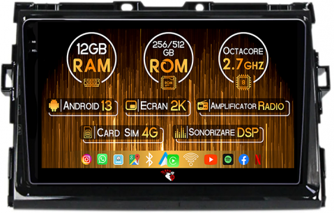 Navigatii Dedicate - Navigatie dedicata Toyota Estima 2006-2012, 12GB RAM 256GB ROM, Android 13, Rezolutie 2K, Display QLED, 9", DSP, Carplay, Android Auto, Internet, Youtube, Waze, Wi Fi, USB