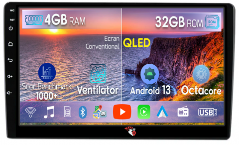 Toyota - Navigatie dedicata Toyota Etios, 4GB RAM 32GB ROM, Octacore, Android 14, Display QLED 1K 9", DSP, Carplay&Android Auto, SIM 4G, Bluetooth, Ventilator Activ