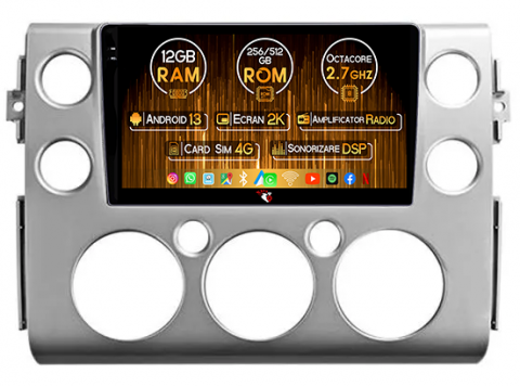 FJ Cruiser J15 2006-2020 - Navigatie dedicata Toyota FJ Cruiser J15 2006-2020, 12GB RAM 256GB ROM, Android 13, Rezolutie 2K, Display QLED, 9", DSP, Carplay, Android Auto, Internet, Youtube, Waze, Wi Fi, USB