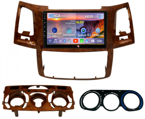 Hilux (2005-2015) - Navigatie dedicata Toyota Fortuner Hilux 2004-2014, 4GB RAM 64GB ROM, Octacore, Android 13, Display QLED 9", DSP, Carplay, Android Auto, Internet, Youtube, Waze, WIFI, Bluetooth