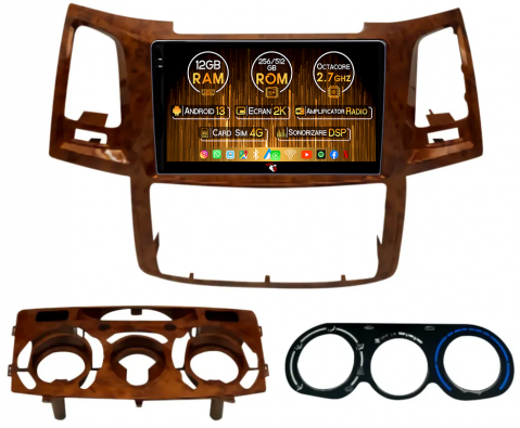 Toyota - Navigatie dedicata Toyota Fortuner Hilux 2004-2014 AC/Clima, 12GB RAM 256GB ROM, Android 13, Rezolutie 2K, Display QLED, 9", DSP, Carplay, Android Auto, Internet, Youtube, Waze