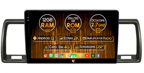 Navigatii Dedicate - Navigatie dedicata Toyota Hiace 2004-2019, 12GB RAM 256GB ROM, Android 13, Rezolutie 2K, Display QLED, 9", DSP, Carplay, Android Auto, Internet, Youtube, Waze, Wi Fi, USB
