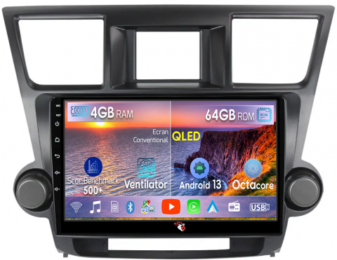 Toyota - Navigatie dedicata Toyota HIghlander 2 2007-2014, 4GB RAM 64GB ROM, Octacore, Android 13, Display QLED 9", DSP, Carplay, Android Auto, Internet, Youtube, Waze, WIFI, Bluetooth