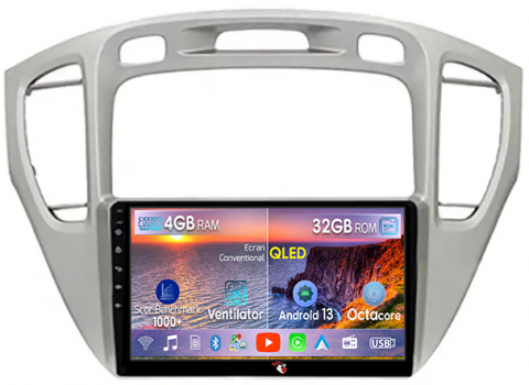 Highlander 2000-2007 - Navigatie dedicata Toyota Highlander 2000-2007, 4GB RAM 32GB ROM, Octacore, Android 14, Display QLED 1K 9", DSP, Carplay&Android Auto, SIM 4G, Bluetooth, Ventilator Activ