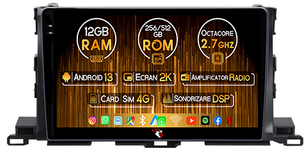 Toyota - Navigatie dedicata Toyota Highlander ( 2014 - 2018 ), 12GB RAM 256GB ROM, Android 13, Rezolutie 2K, Display QLED, 9", DSP, Carplay, Android Auto, Internet, Youtube, Waze, Wi Fi