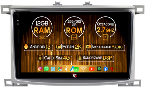 Toyota - Navigatie dedicata Toyota Land Cruiser 100 1998-2007, 12GB RAM 256GB ROM, Android 13, Rezolutie 2K, Display QLED, 9", DSP, Carplay, Android Auto, Internet, Youtube, Waze, Wi Fi, U