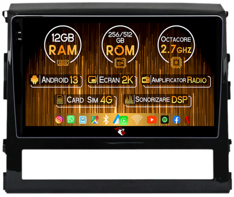 Navigatii Dedicate - Navigatie dedicata Toyota Land Cruiser 200 2015-2018, 12GB RAM 256GB ROM, Android 13, Rezolutie 2K, Display QLED, 9", DSP, Carplay, Android Auto, Internet, Youtube, Waze, Wi Fi, U