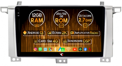 Toyota - Navigatie dedicata Toyota Land Cruiser 2005, 12GB RAM 256GB ROM, Android 13, Rezolutie 2K, Display QLED, 9", DSP, Carplay, Android Auto, Internet, Youtube, Waze, Wi Fi, USB